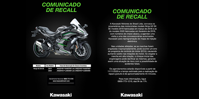 Kawasaki faz recall preventivo no modelo Ninja H2 SX SE